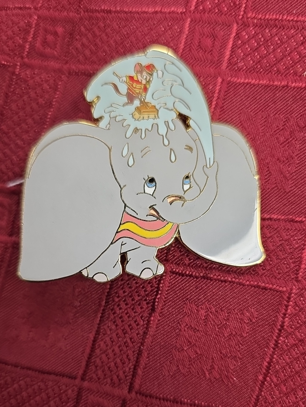 Disney Dumbo Gray Enamel Pin with Blue Splash and Yellow-Pink Scarf